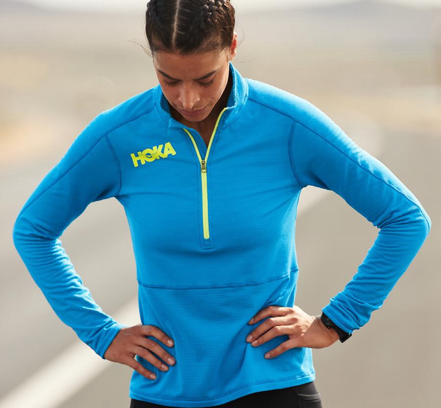 Hoka One One Top Dame - 1/2 Zip Midlayer - Blå - 492053XPU